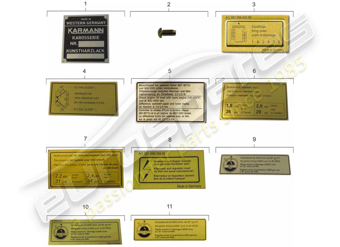 porsche 1968 (911/912) zeichen/hinweise - emblem ersatzteildiagramm