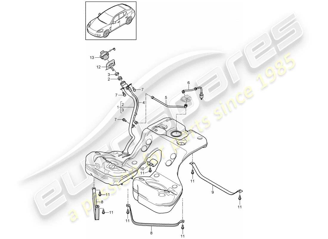 porsche 2012 (panamera 970) kraftstofftank mit ersatzteildiagramm