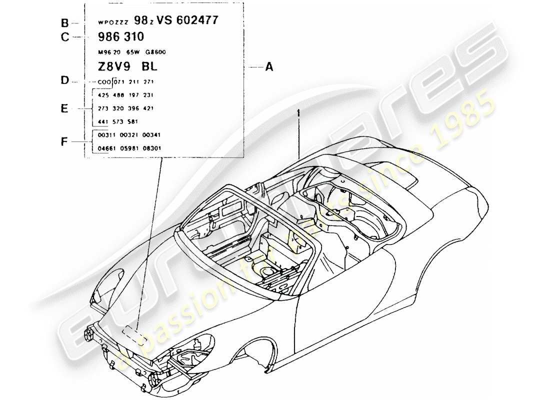 porsche 2004 (986 boxster) karosserie - teilediagramm