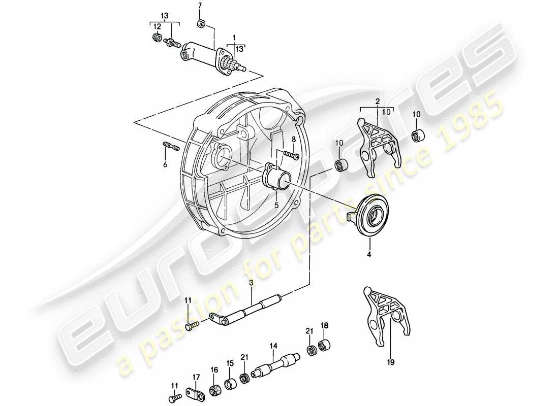 porsche 1989 (911) kupplungsausrückung - hydraulisch ersatzteildiagramm
