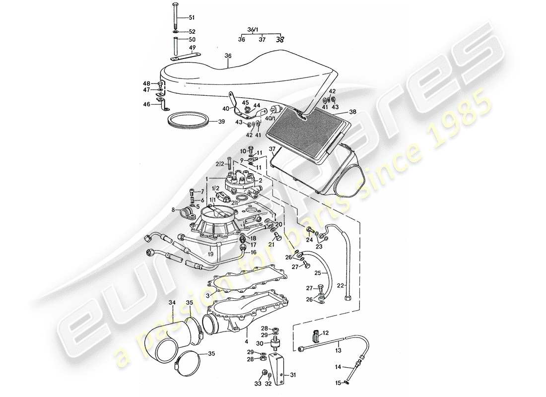 porsche 1976 (911 turbo) gemischreglereinheit - luftfilter ersatzteildiagramm