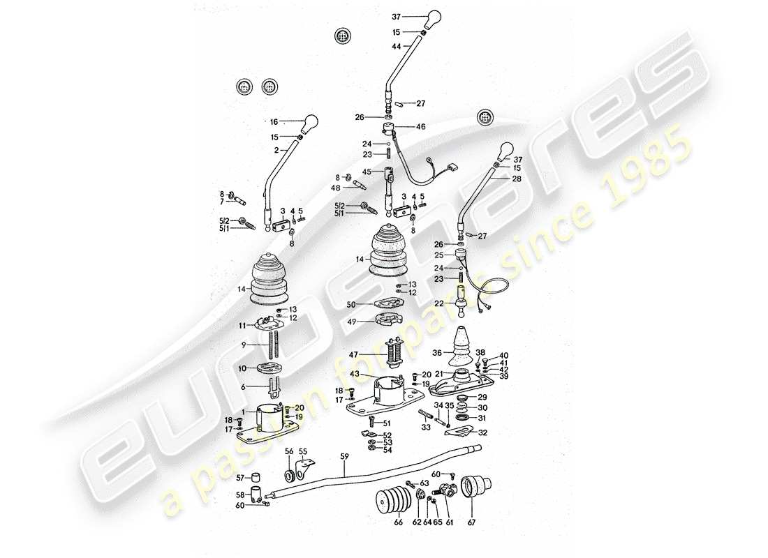 porsche 1976 (911 turbo) getriebesteuerung - teilediagramm