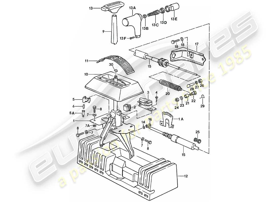 porsche 1980 (924) schaltmechanismus - automatikgetriebe ersatzteildiagramm