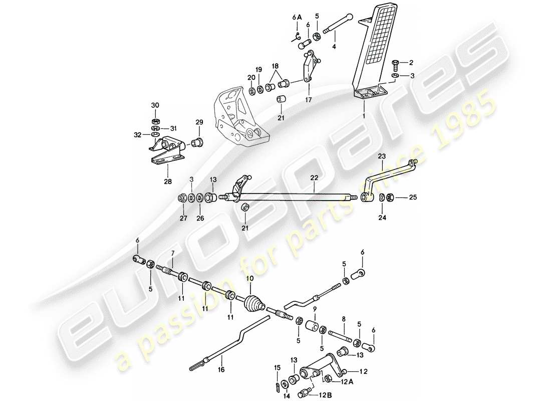 porsche 1989 (911) pedale - für - drosselklappensteuerung ersatzteildiagramm