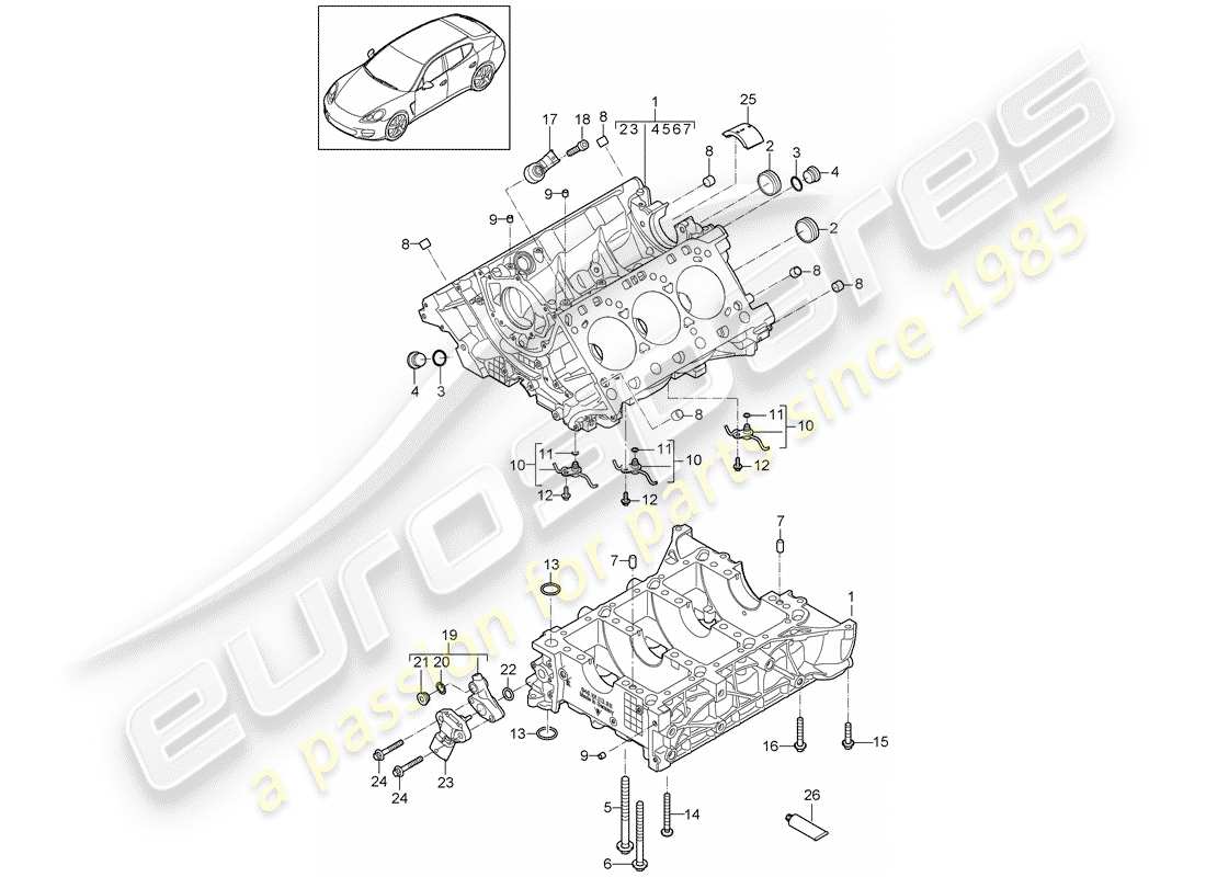 porsche 2013 (panamera 970) kurbelgehäuse-teilediagramm