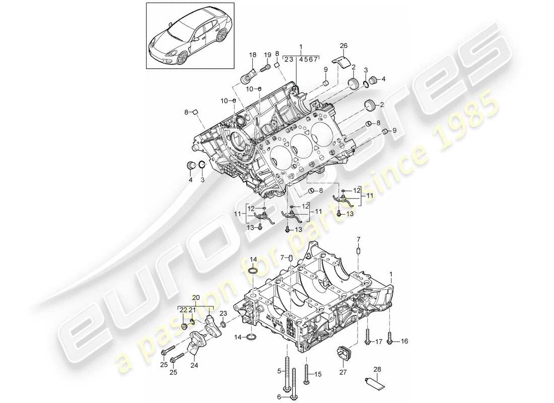 porsche 2012 (panamera 970) kurbelgehäuse-teilediagramm