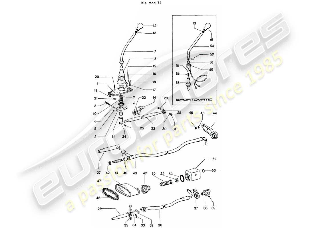 porsche 1971 (914) getriebesteuerung - d >> - mj 1972 ersatzteildiagramm