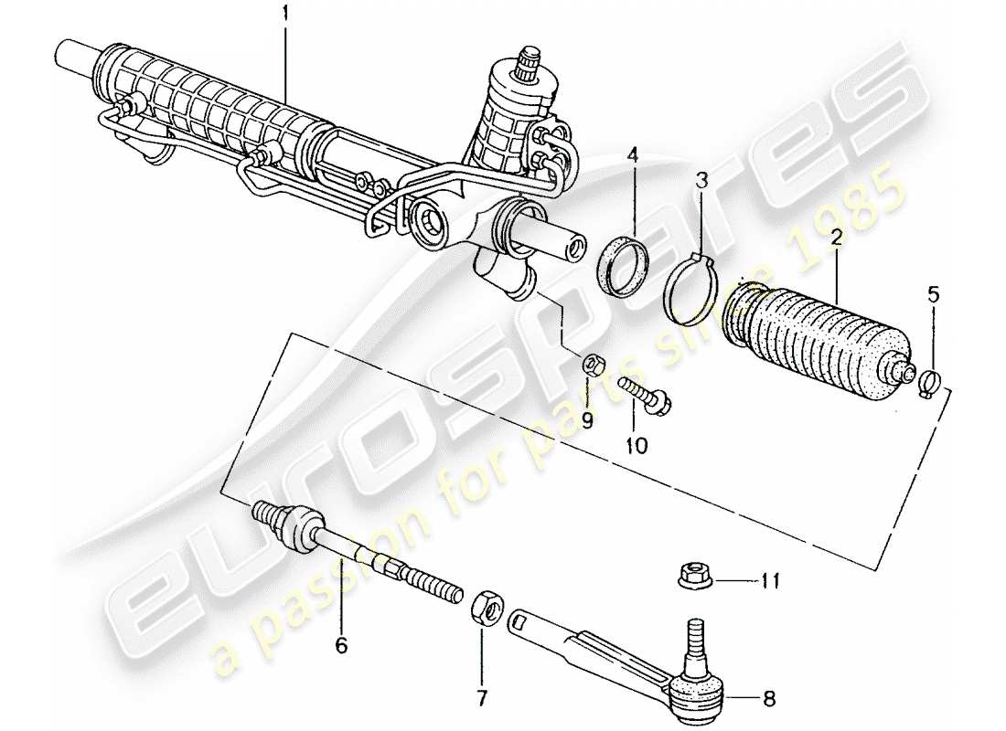 porsche 2003 (986 boxster) servolenkung - lenkgetriebe - teilediagramm
