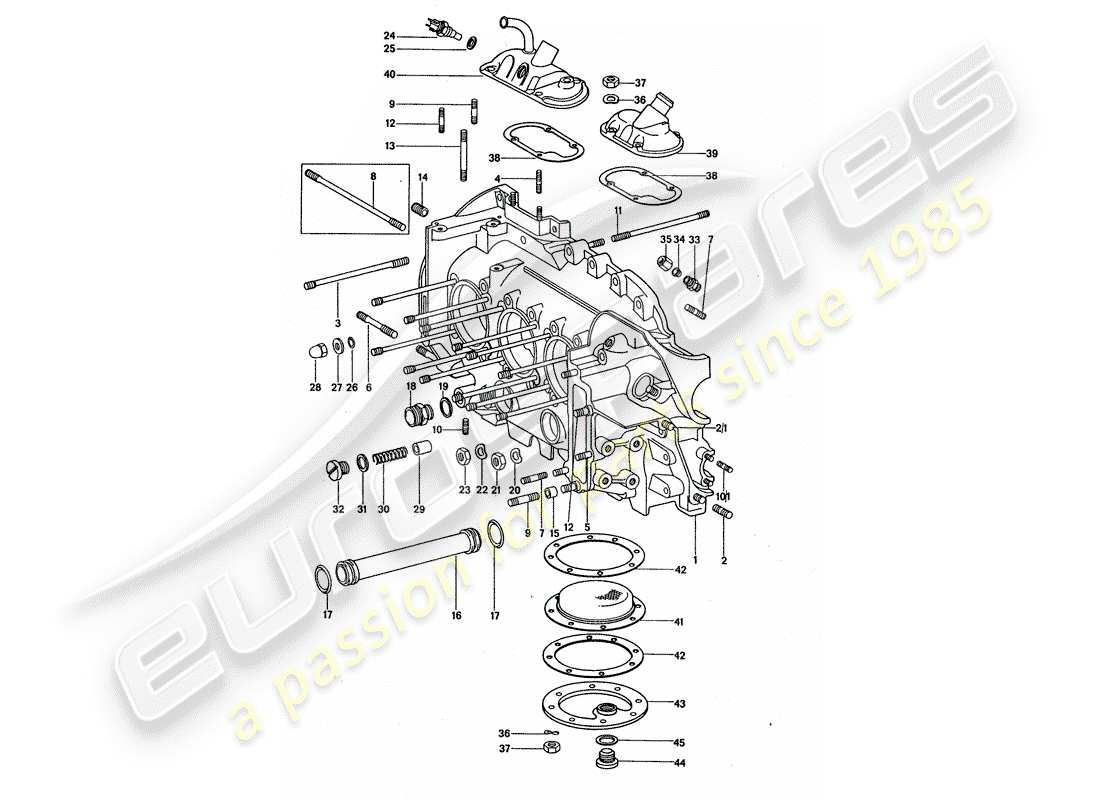 porsche 1975 (911 turbo) kurbelgehäuse-teilediagramm