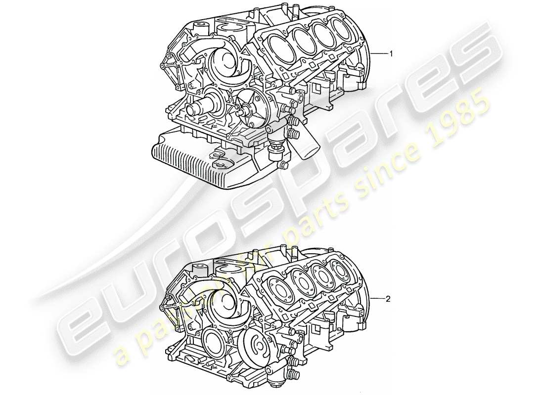 porsche 1990 (928) ersatzmotor - kurzmotor - kurbelgehäuse teilediagramm