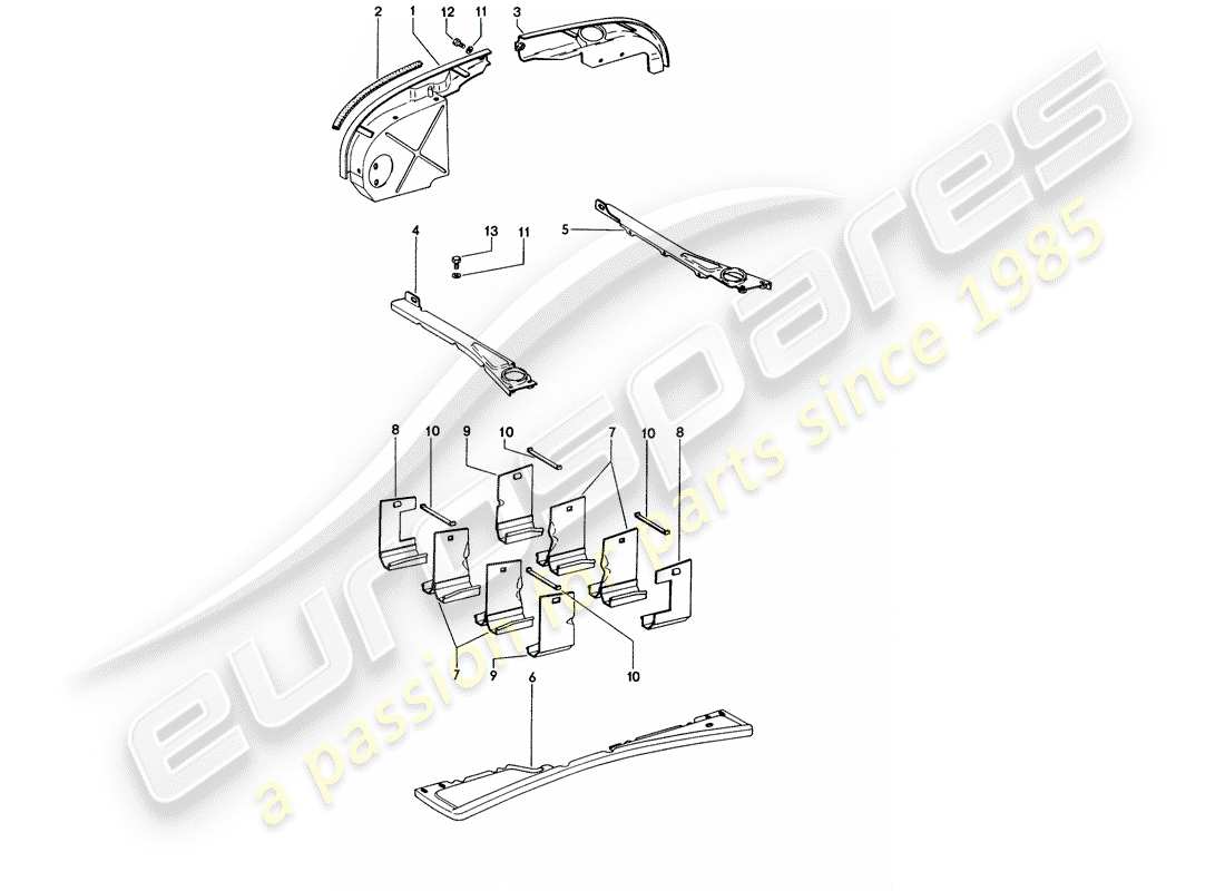 porsche 1971 (914) motorabdeckung - luftkanal ersatzteildiagramm