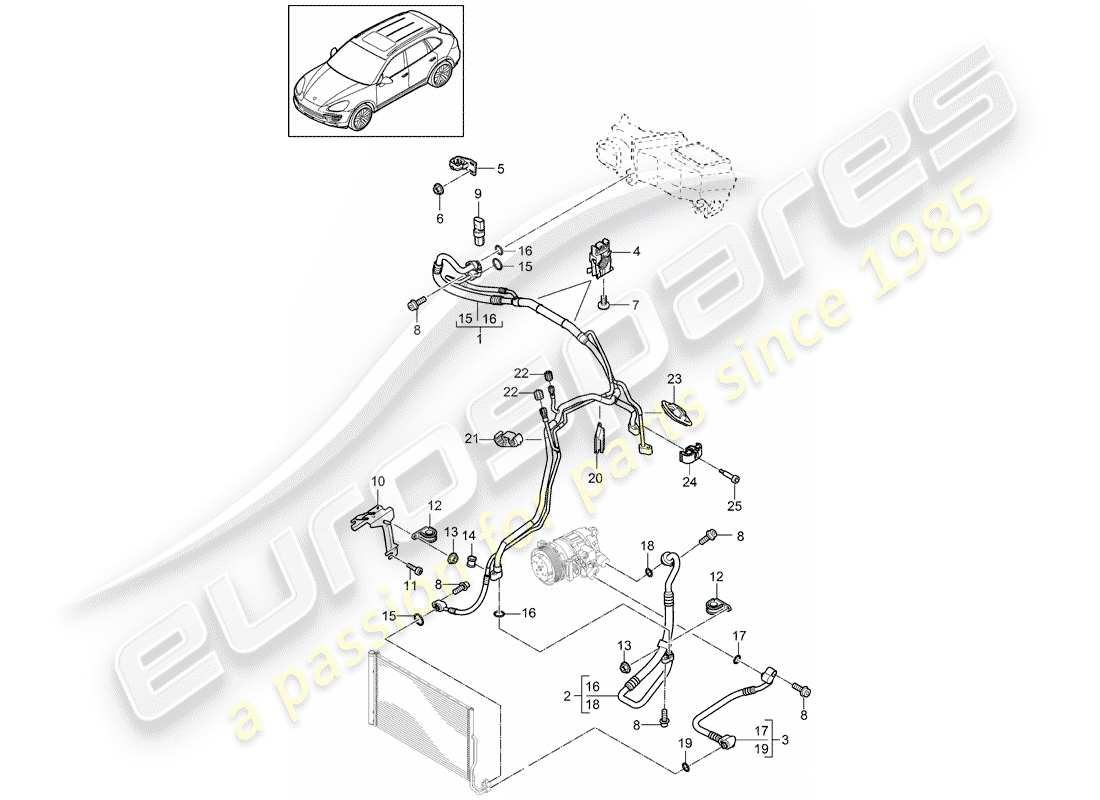 porsche 2016 (cayenne e2 92a) kältemittelkreislauf teilediagramm