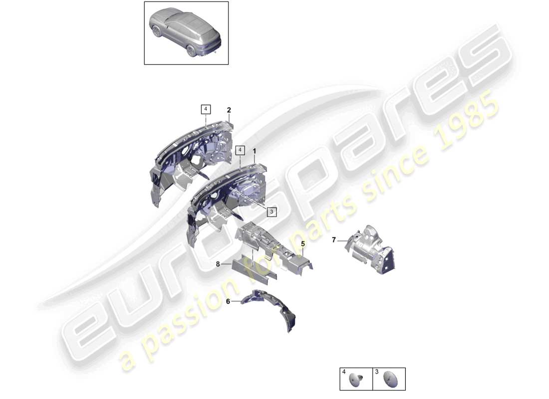 porsche 2019 (cayenne e3 9ya/9yb) schalldämpfer dämpfung für den fahrzeuginnenraum teilediagramm