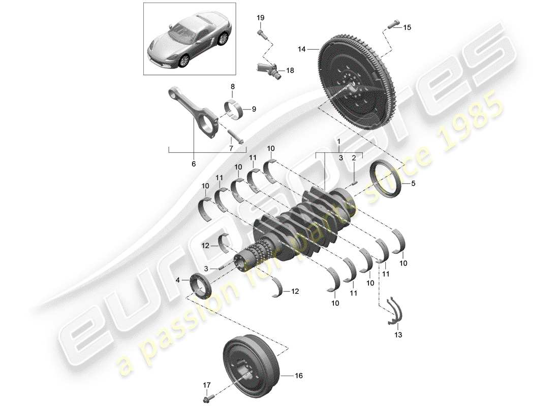 porsche 2018 (718 boxster) kurbelwelle teilediagramm