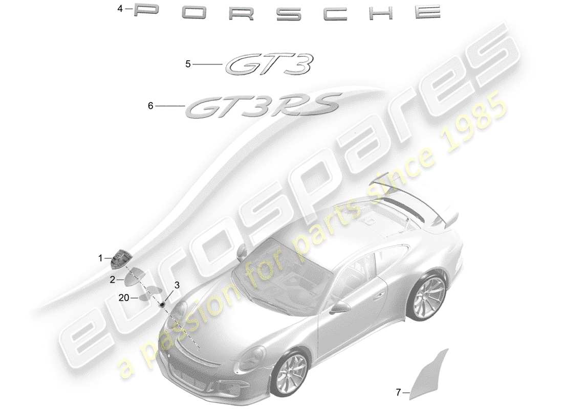porsche 2016 (991-1 r/gt3/rs) namensschilder ersatzteildiagramm