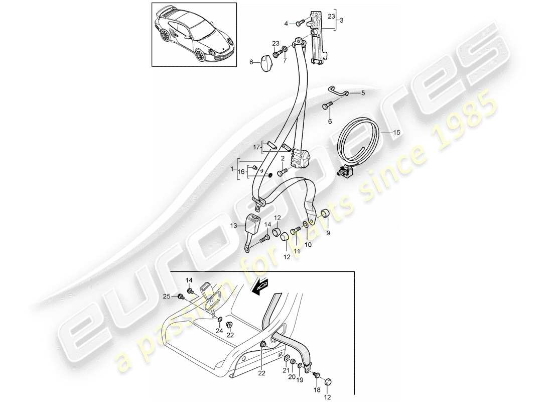 porsche 2013 (997-2 turbo / gt2 rs) sicherheitsgurt - teilediagramm