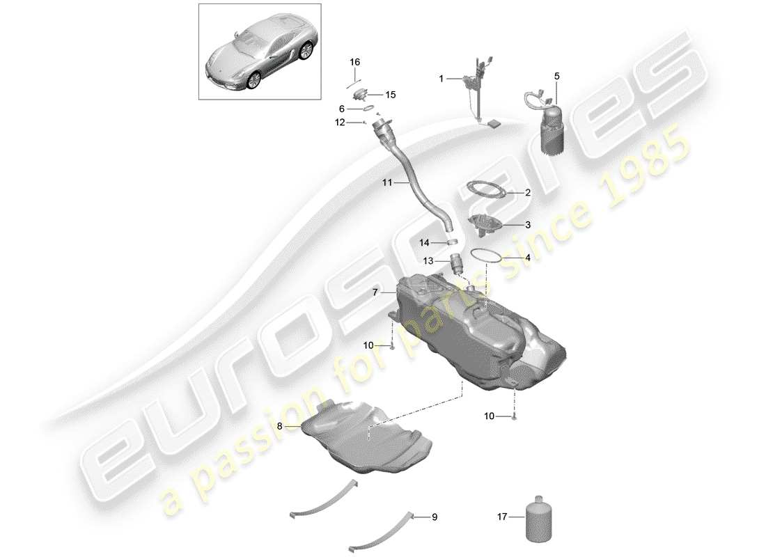 porsche 2016 (981 cayman) kraftstofftank teilediagramm