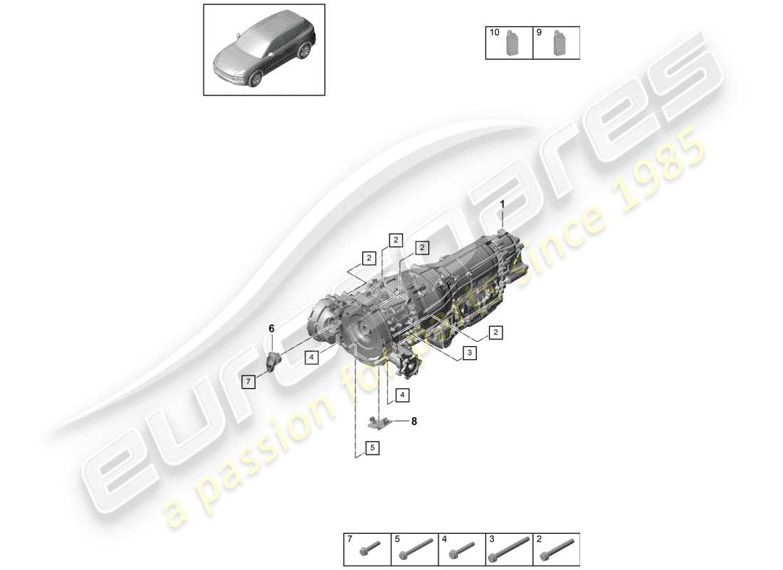 porsche 2020 (cayenne e3 9ya/9yb) 8-speed automatikgetriebe teilediagramm