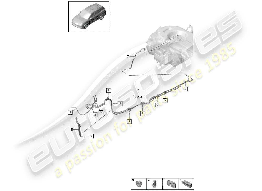 porsche 2020 (cayenne e3 9ya/9yb) kraftstoffleitung teilediagramm