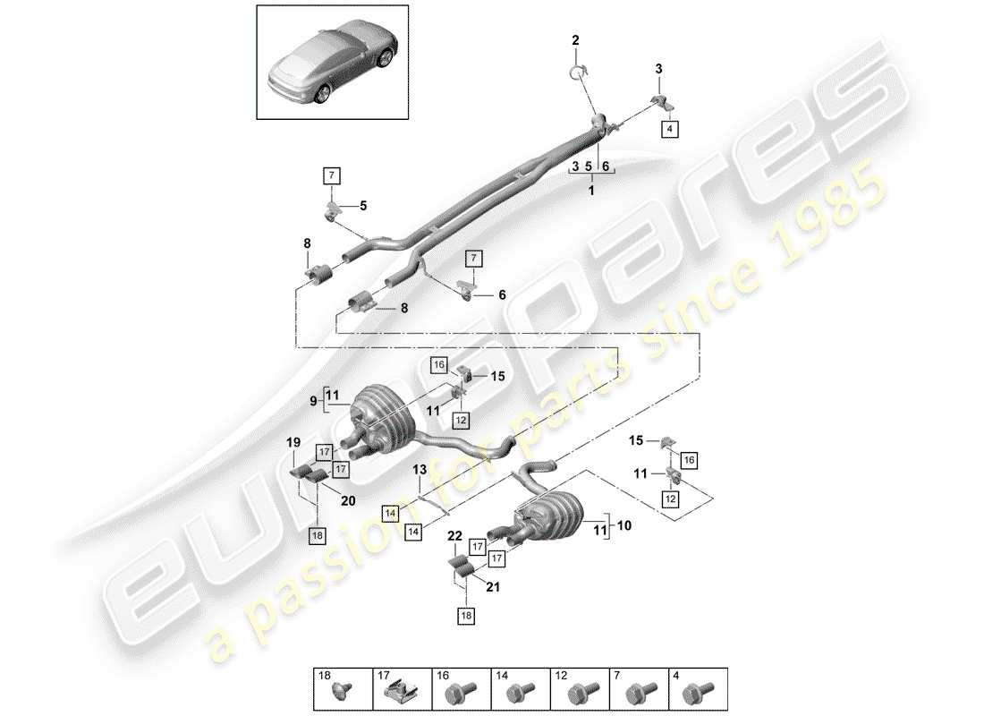 porsche 2020 (panamera 971-1) auspuffanlage teilediagramm