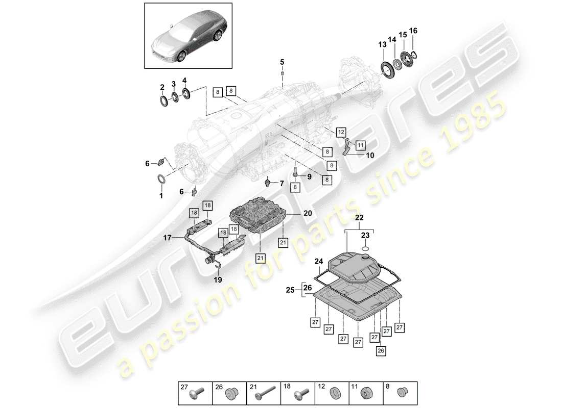 porsche 2020 (panamera 971-1) 8-speed doppelkupplungsgetriebe teilediagramm