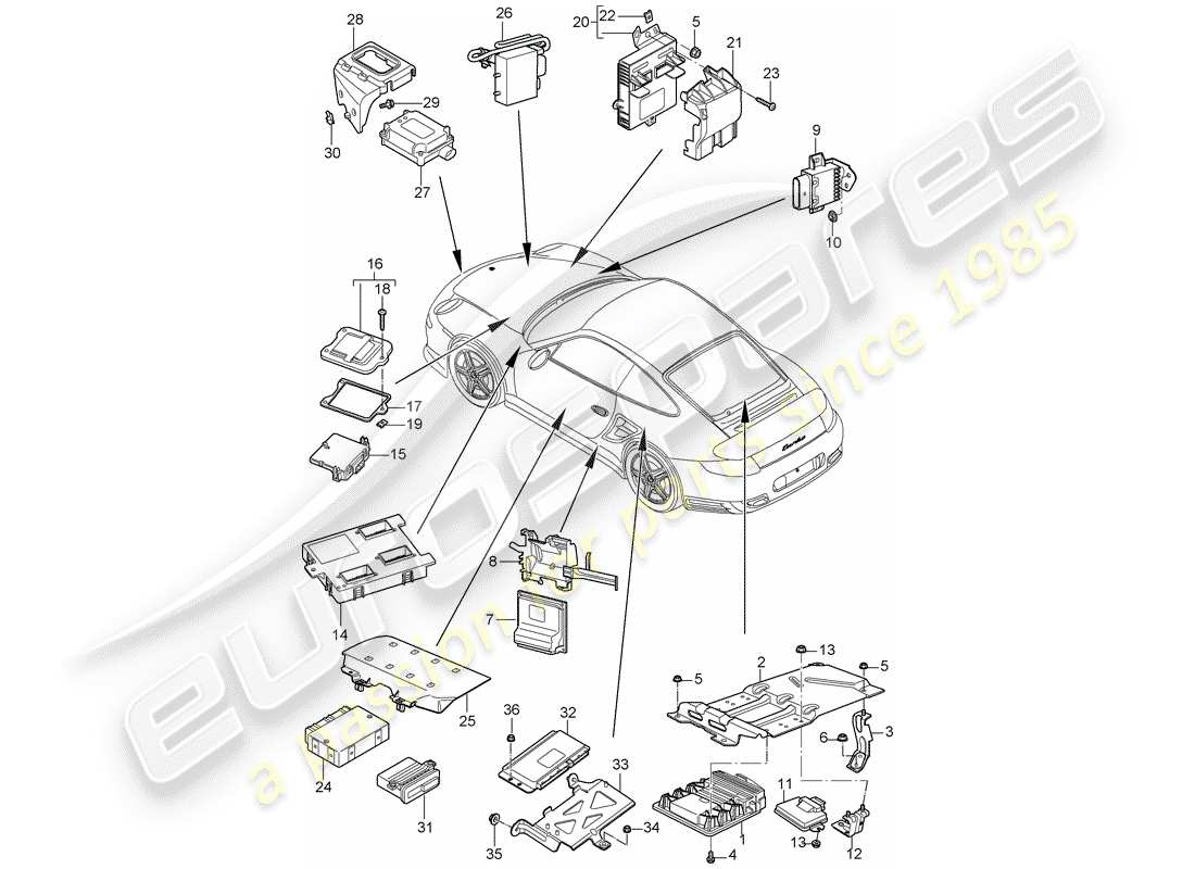 porsche 2012 (997-2 turbo / gt2 rs) steuergeräte ersatzteildiagramm