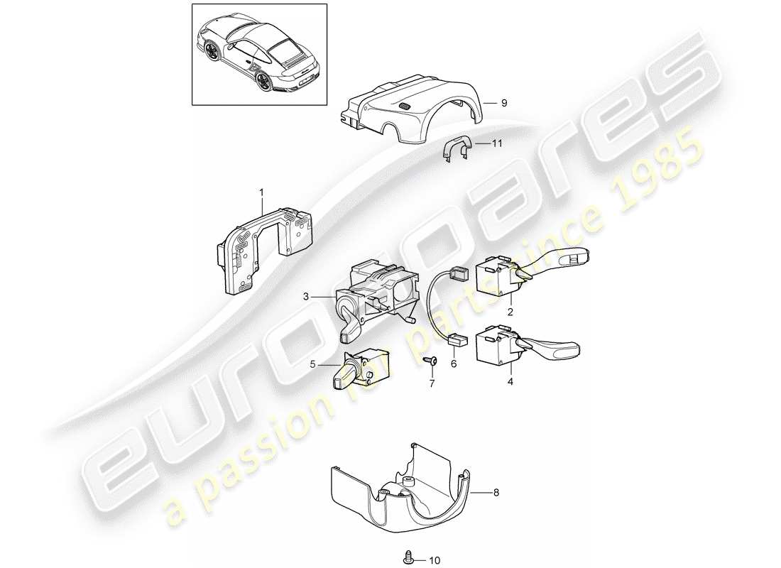 porsche 2012 (997-2 turbo / gt2 rs) lenkstockschalter ersatzteildiagramm