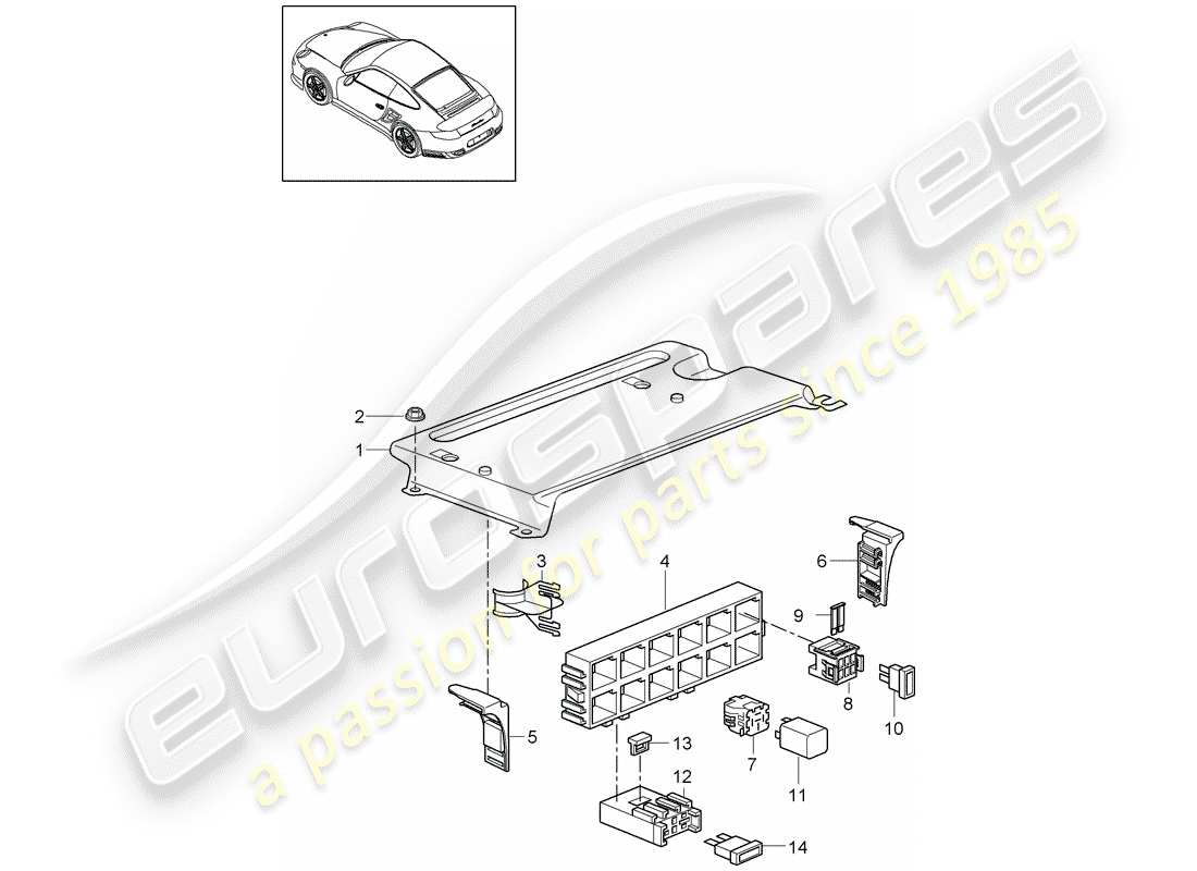 porsche 2013 (997-2 turbo / gt2 rs) sicherungskasten/relaisplatte ersatzteildiagramm