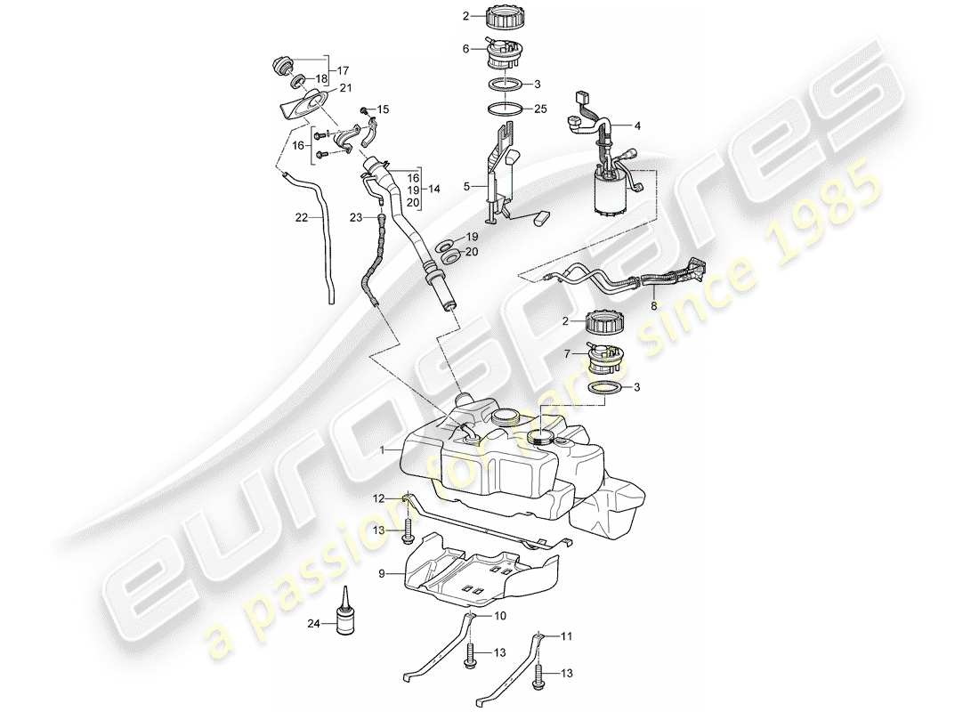 porsche 2008 (997-1 gt3) kraftstofftank teilediagramm