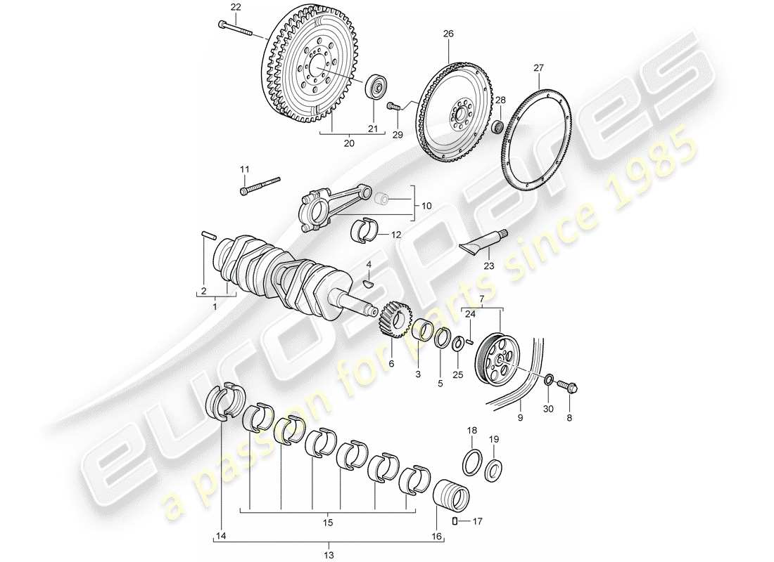 porsche 2008 (997-1 gt3) kurbelwelle teilediagramm