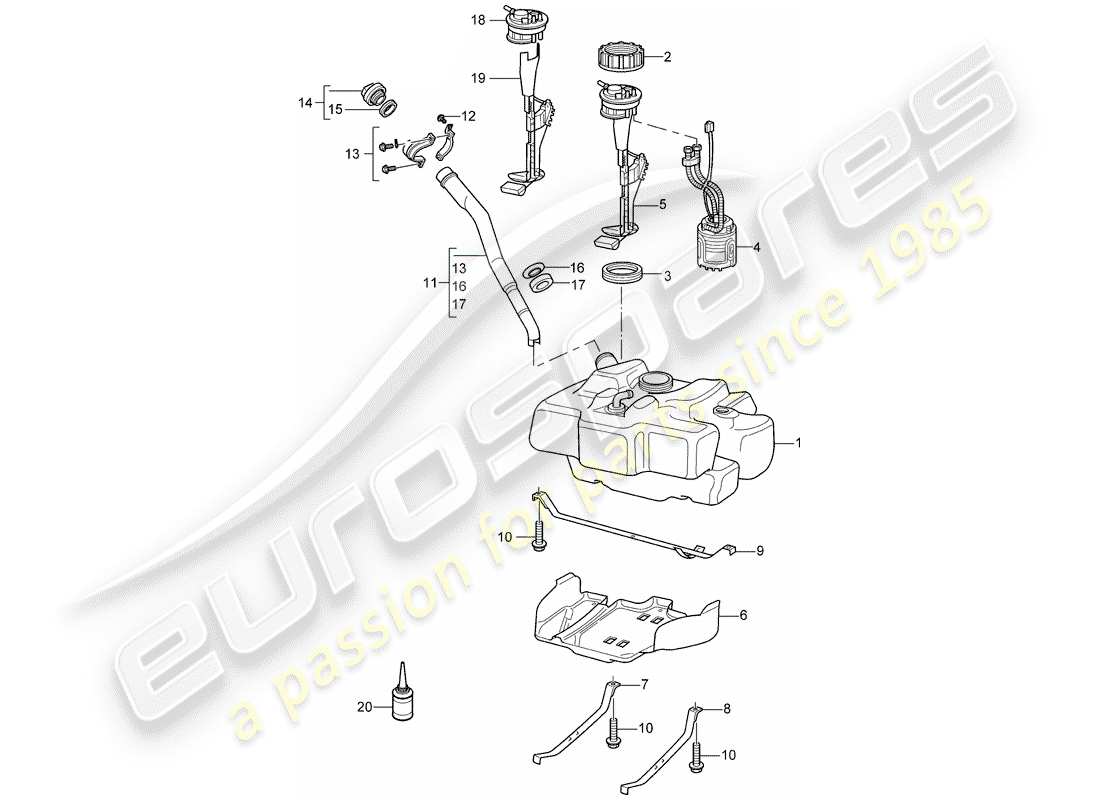 porsche 2007 (987 boxster) kraftstofftank teilediagramm