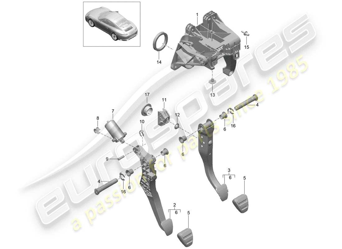 porsche 2020 (991-2) brems- und beschleunigungspedalbaugruppe teilediagramm