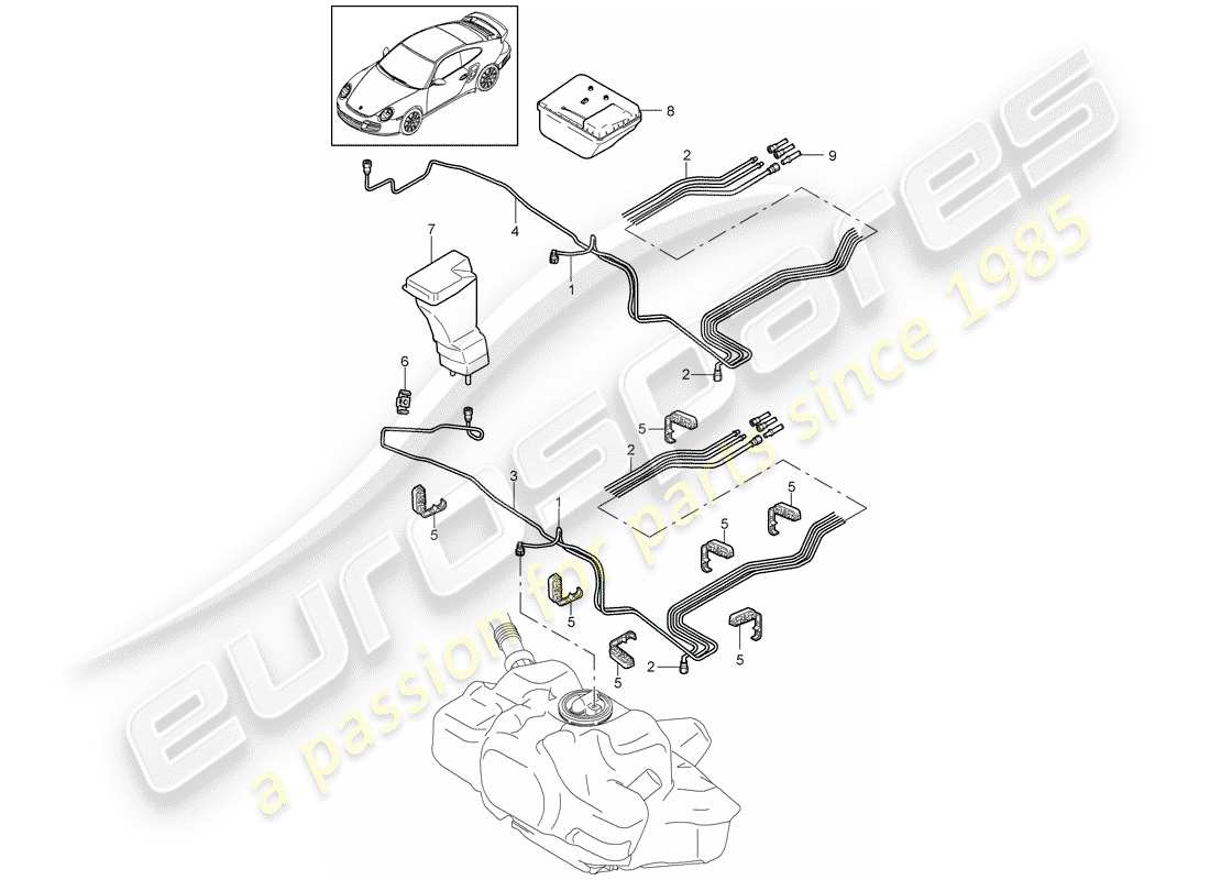 porsche 2013 (997-2 turbo / gt2 rs) kraftstoffsystem teilediagramm