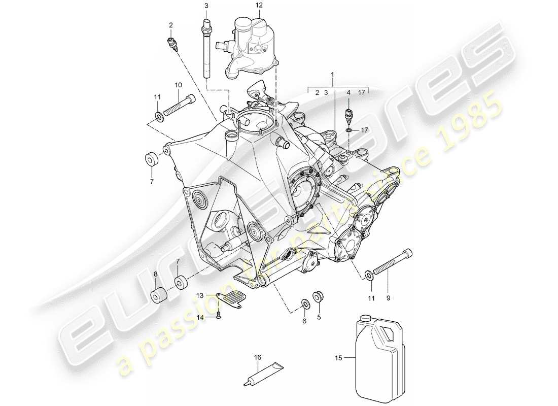 porsche 2006 (carrera gt) ersatzgetriebe - einbaubereit - gewindeverbindung - motor teilediagramm