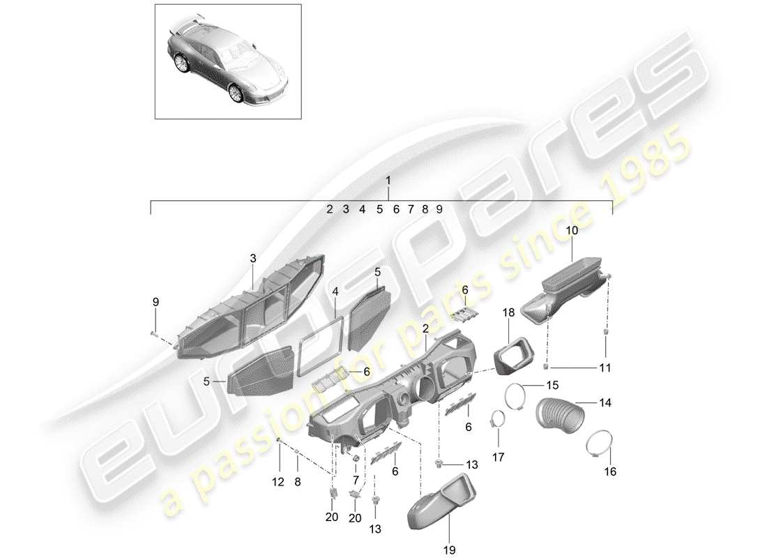 porsche 2016 (991-1 r/gt3/rs) luftfilter - teilediagramm