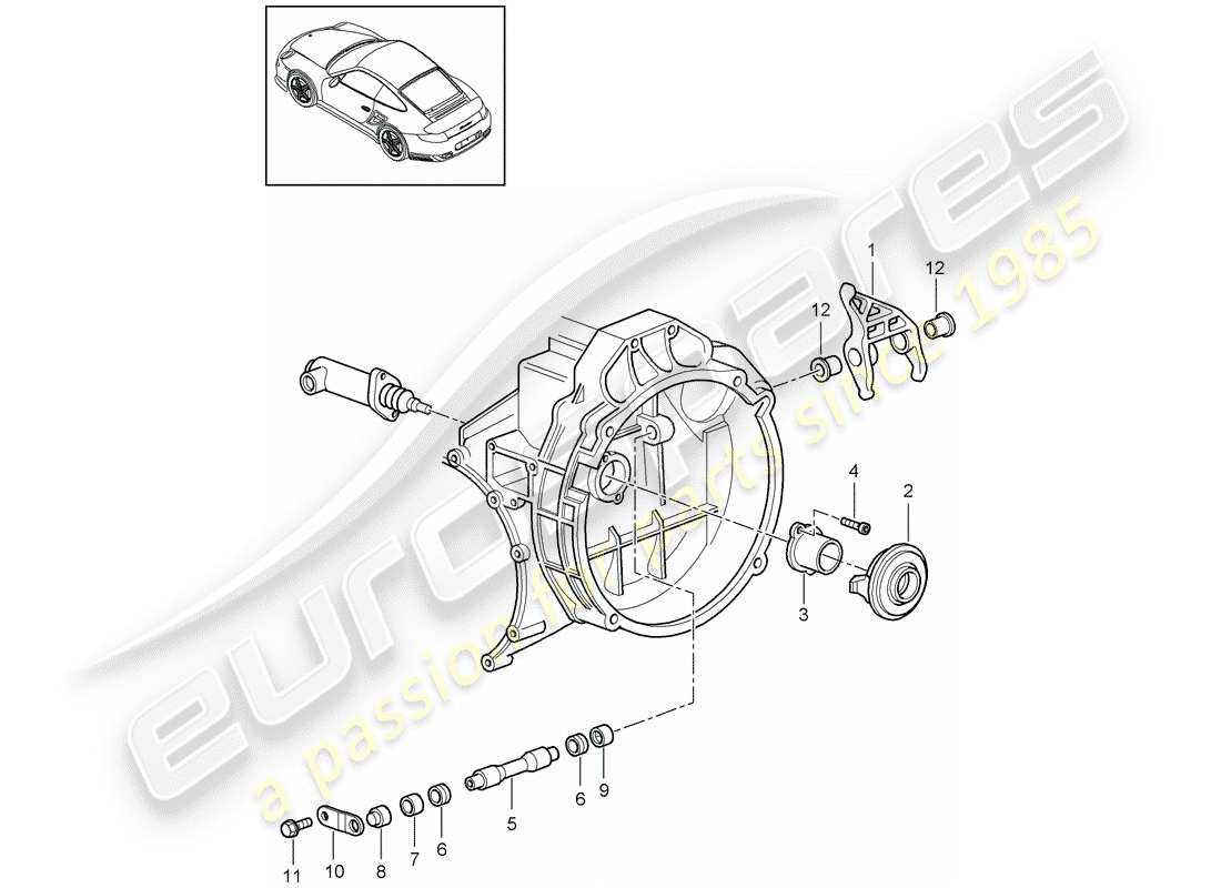 porsche 2012 (997-2 turbo / gt2 rs) kupplungsausrückung ersatzteildiagramm