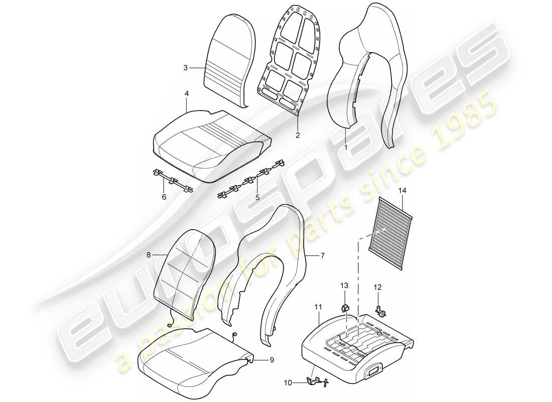 porsche 2005 (996 gt3) bezug - schaumteil - sportsitz ersatzteildiagramm