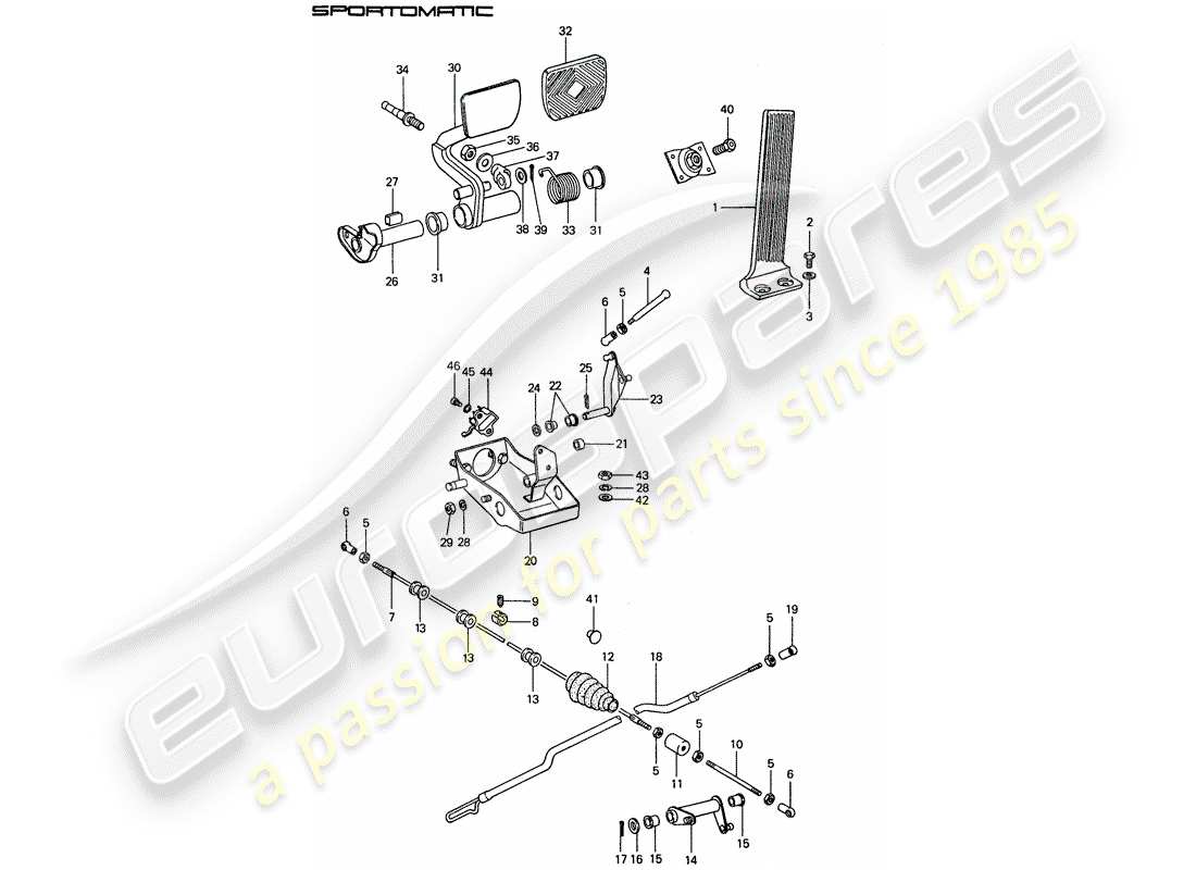 porsche 1976 (911) brems- und beschleunigungspedalbaugruppe teilediagramm