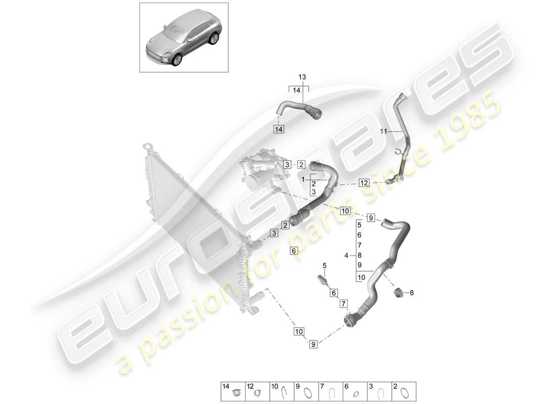 porsche 2020 (macan) wasserkühlung teilediagramm