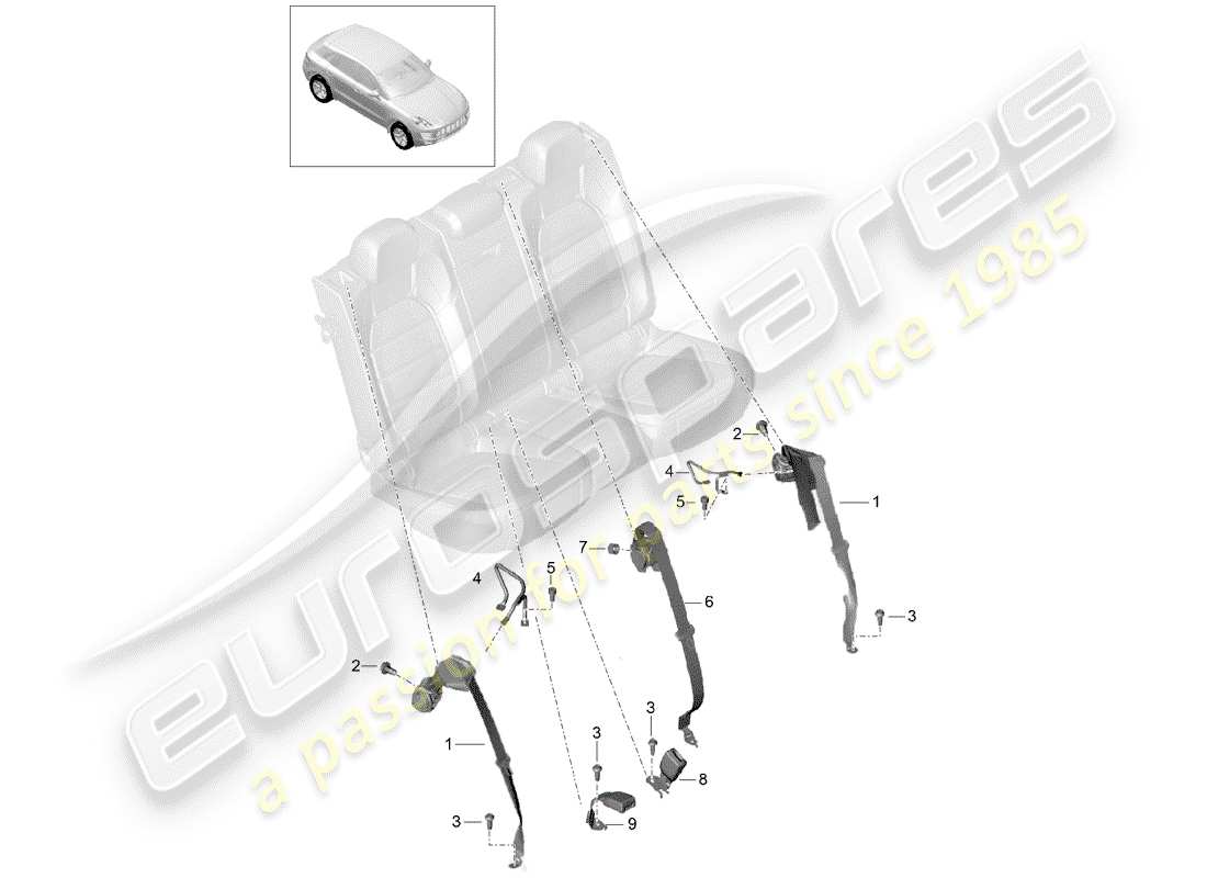 porsche 2015 (macan) dreipunkt-sicherheitsgurt – teilediagramm