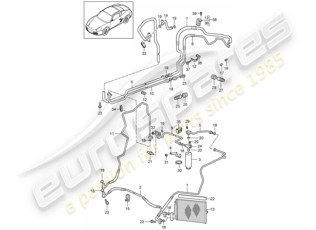 porsche 2012 (987 cayman) kältemittelkreislauf teilediagramm