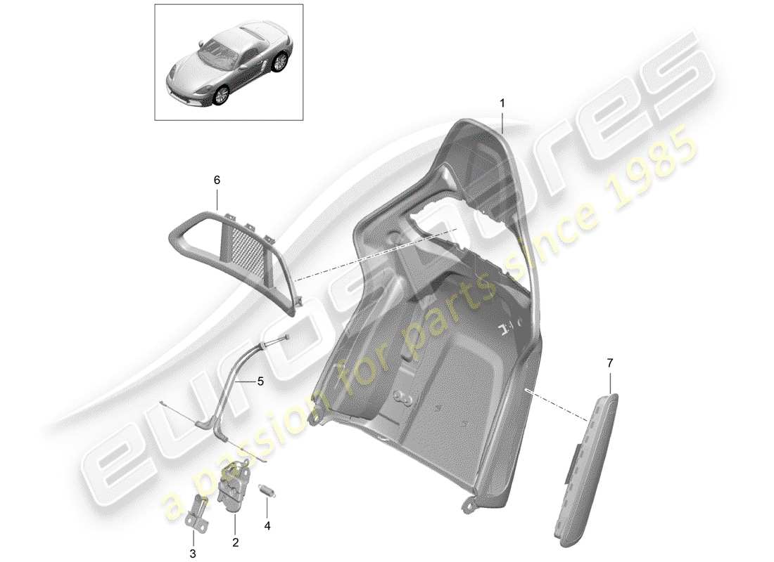 porsche 2019 (718 boxster) rückenlehnenschale ersatzteildiagramm