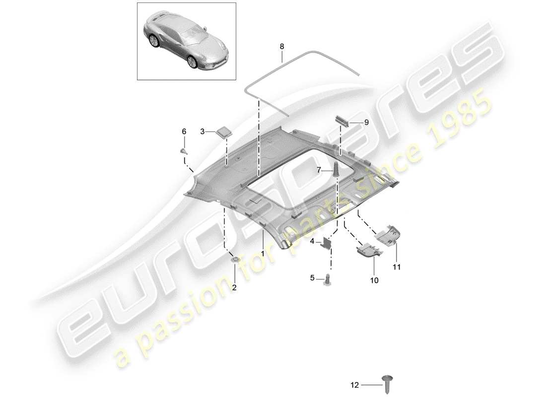 porsche 991 turbo (2020) dachverkleidung - ersatzteildiagramm