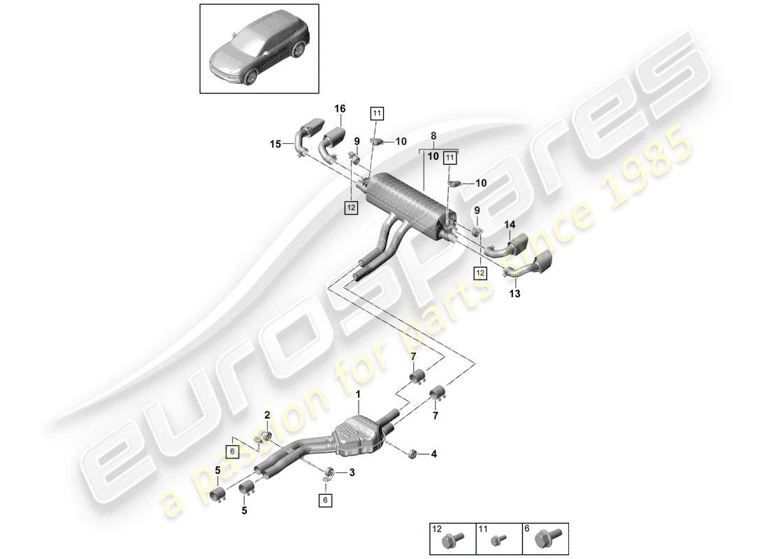 porsche 2018 (cayenne e3 9ya/9yb) auspuffanlage teilediagramm