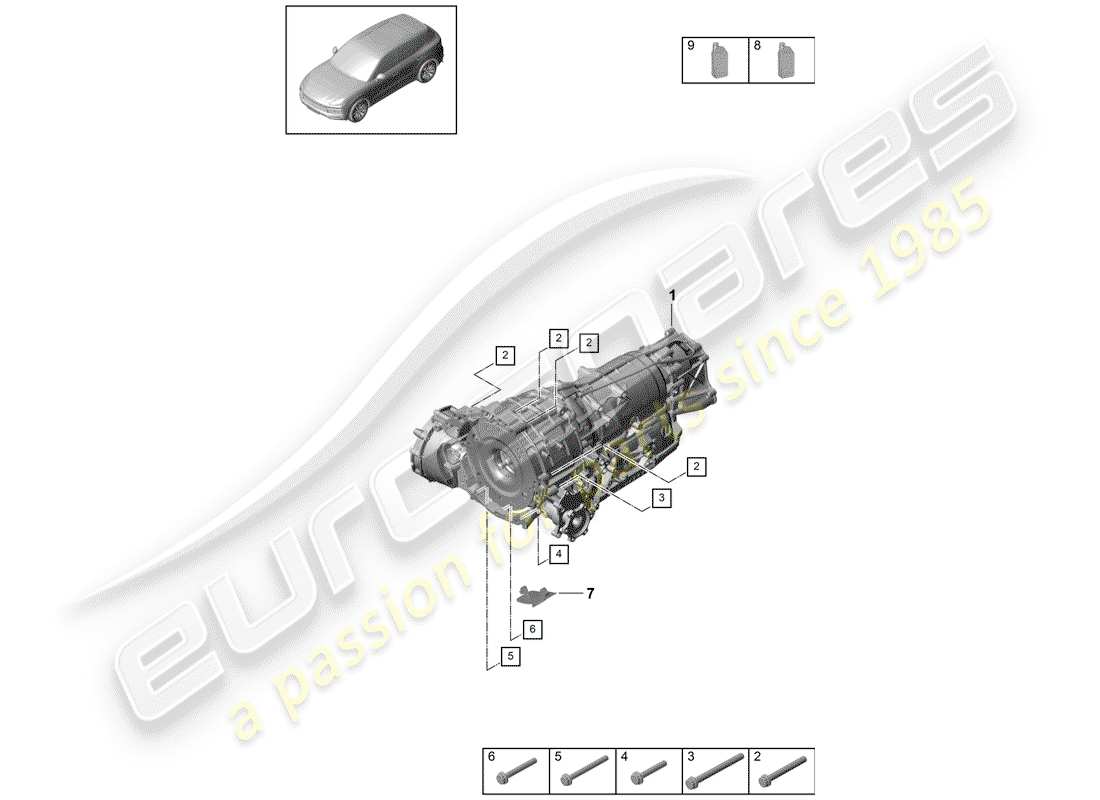 porsche 2018 (cayenne e3 9ya/9yb) 8-speed automatikgetriebe teilediagramm