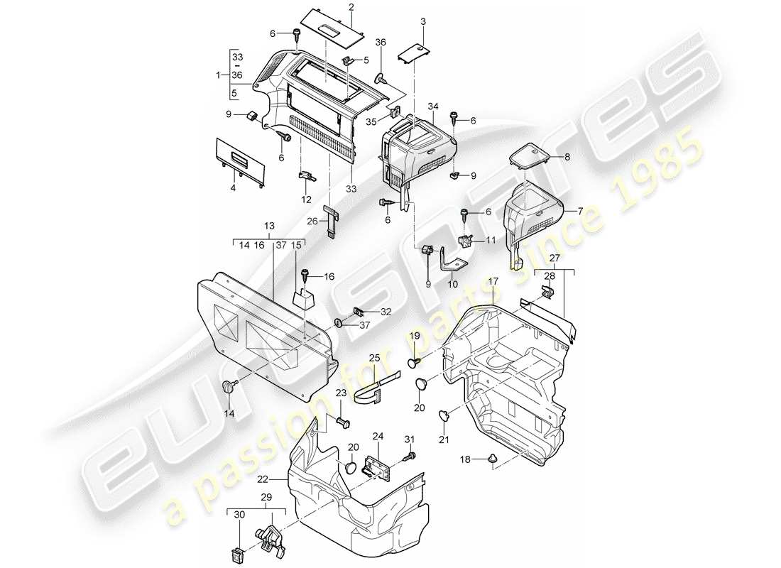 porsche 2007 (997-1) gepäckraum teilediagramm