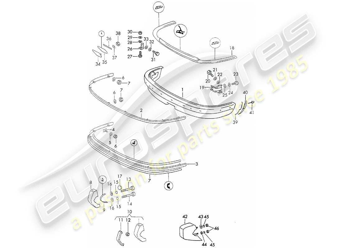 porsche 1972 (911) stoßstange ersatzteildiagramm