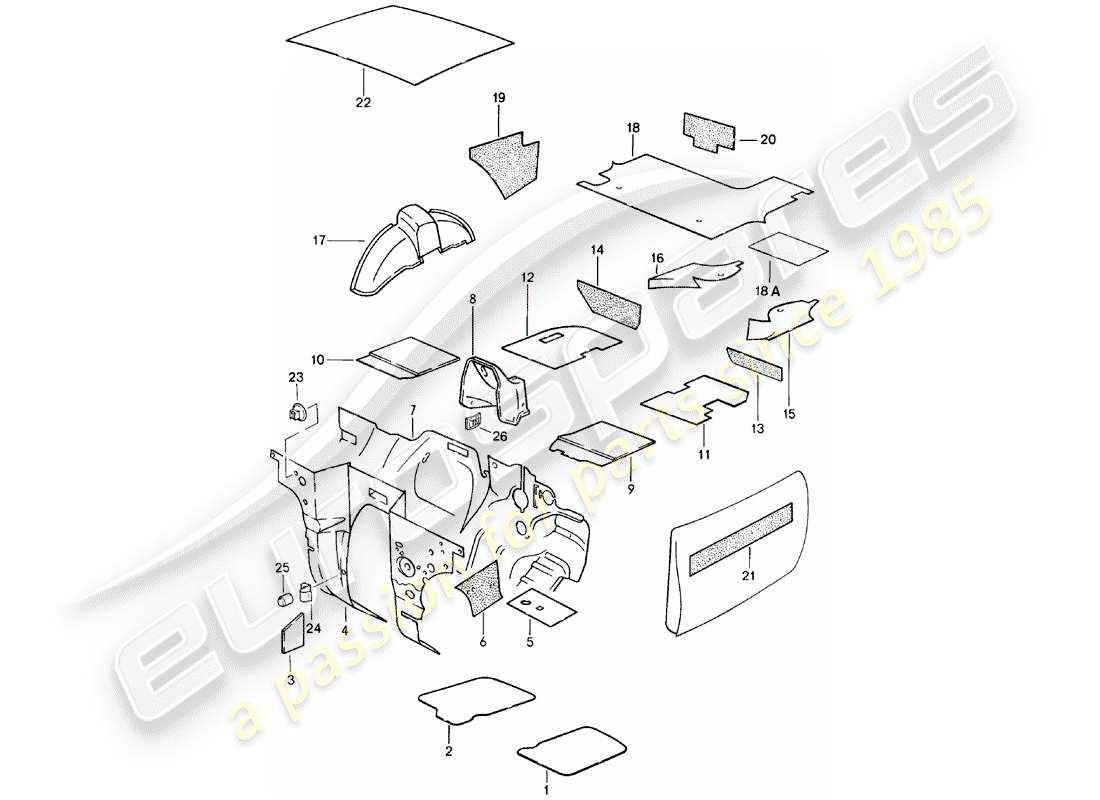 porsche 1981 (924) karosserie - schalldämmung 1 ersatzteildiagramm