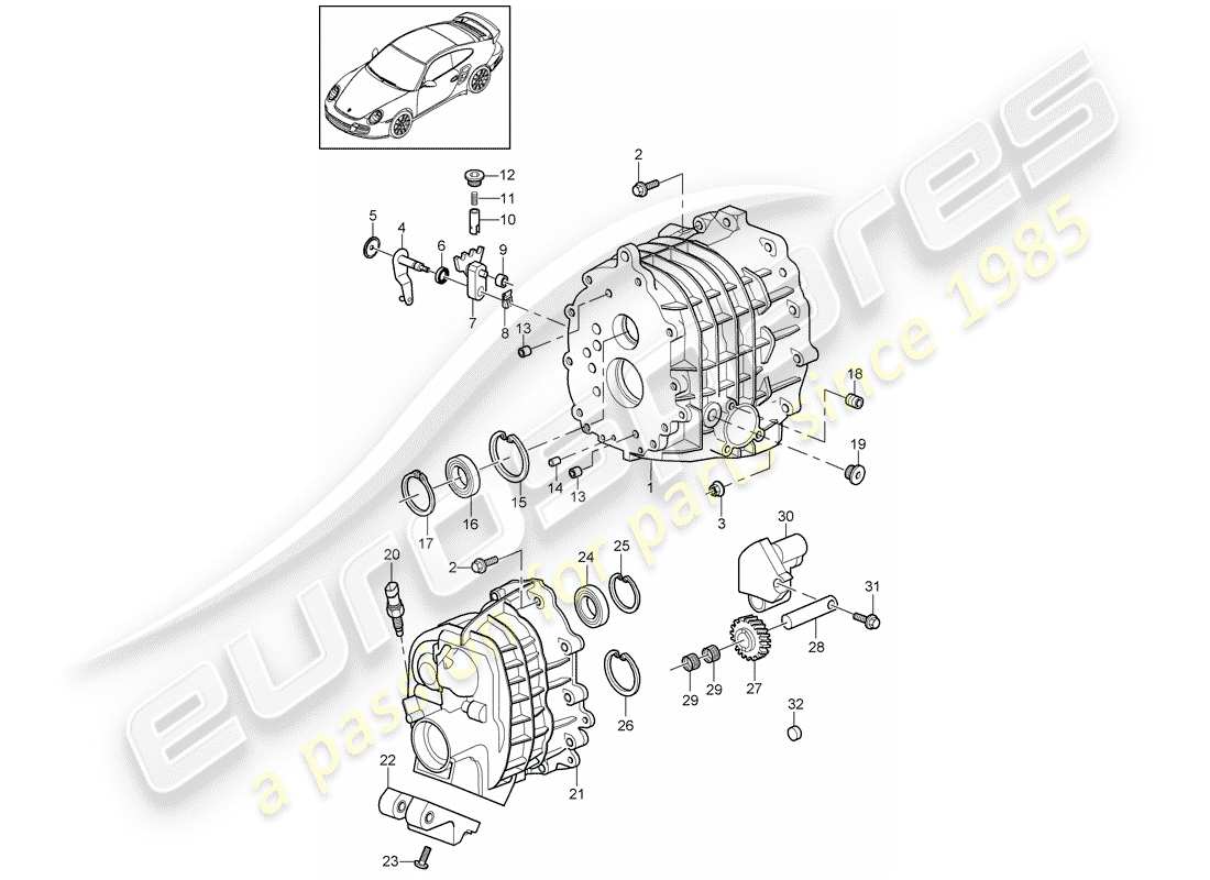porsche 2013 (997-2 turbo / gt2 rs) getriebegehäuse ersatzteildiagramm
