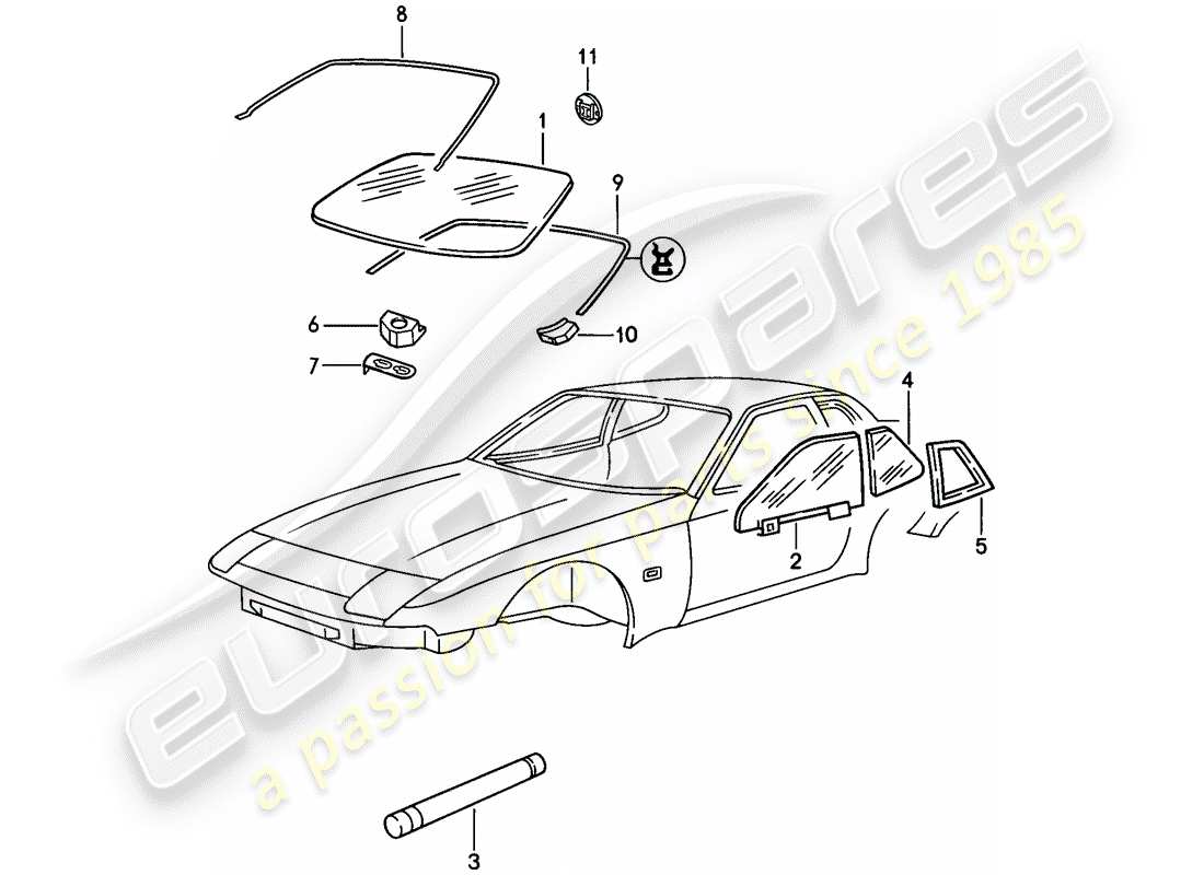 porsche 1986 (944) fensterverglasung ersatzteildiagramm